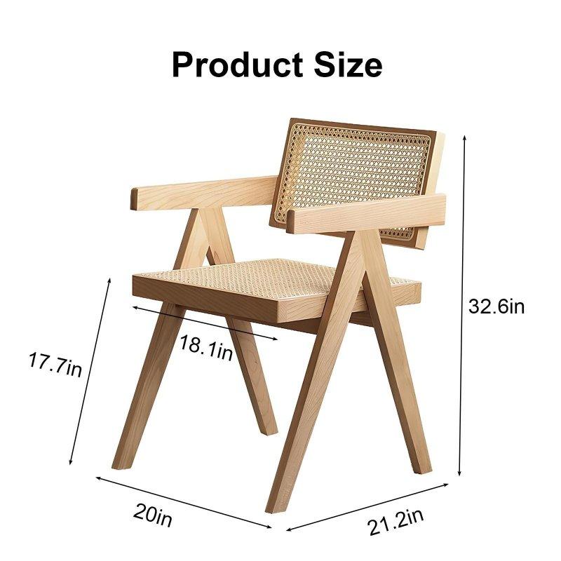 Kahverengi Masif Ahşap Kolçaklı 2li Set Rattan Sandalye - 54x83x51 cm - 251770