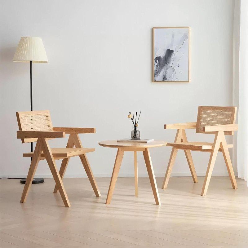 Kahverengi Masif Ahşap Kolçaklı 2li Set Rattan Sandalye - 54x83x51 cm - 251770