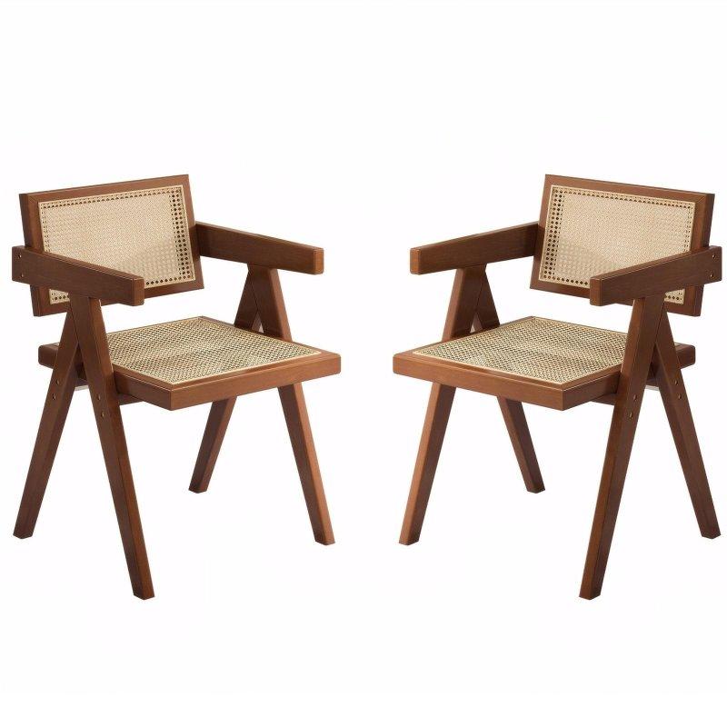 Kahverengi Masif Ahşap Kolçaklı 2li Set Rattan Sandalye - 54x83x51 cm - 252277 Kahverengi Masif Ahşap Kolçaklı 2li Set Rattan Sandalye - 54x83x51 cm - 252277