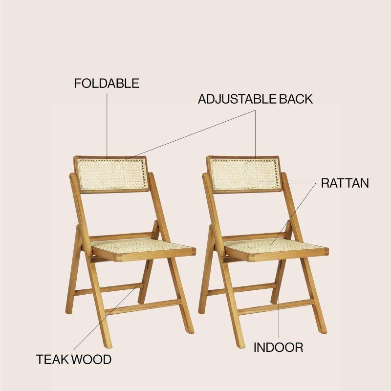 Kahverengi Masif Ahşap Kolsuz Katlanır 2li Set Rattan Sandalye - 251603