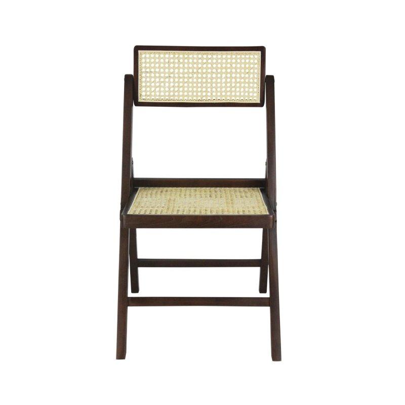 Kahverengi Masif Ahşap Kolsuz Katlanır 2li Set Rattan Sandalye - 251603