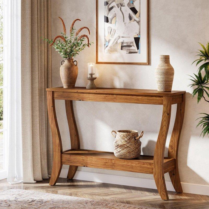 Kahverengi Masif Ahşap Raflı Rustik Dresuar - 105x30x81 cm - 331860