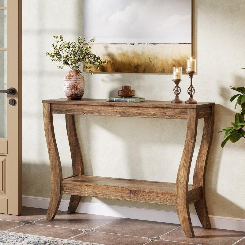 Kahverengi Masif Ahşap Raflı Rustik Dresuar - 110x30x80 cm - 332396