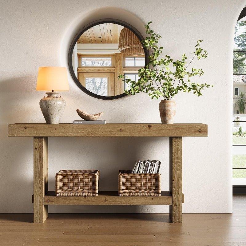 Kahverengi Masif Ahşap Raflı Rustik Dresuar - 161x30x81 cm - 332136