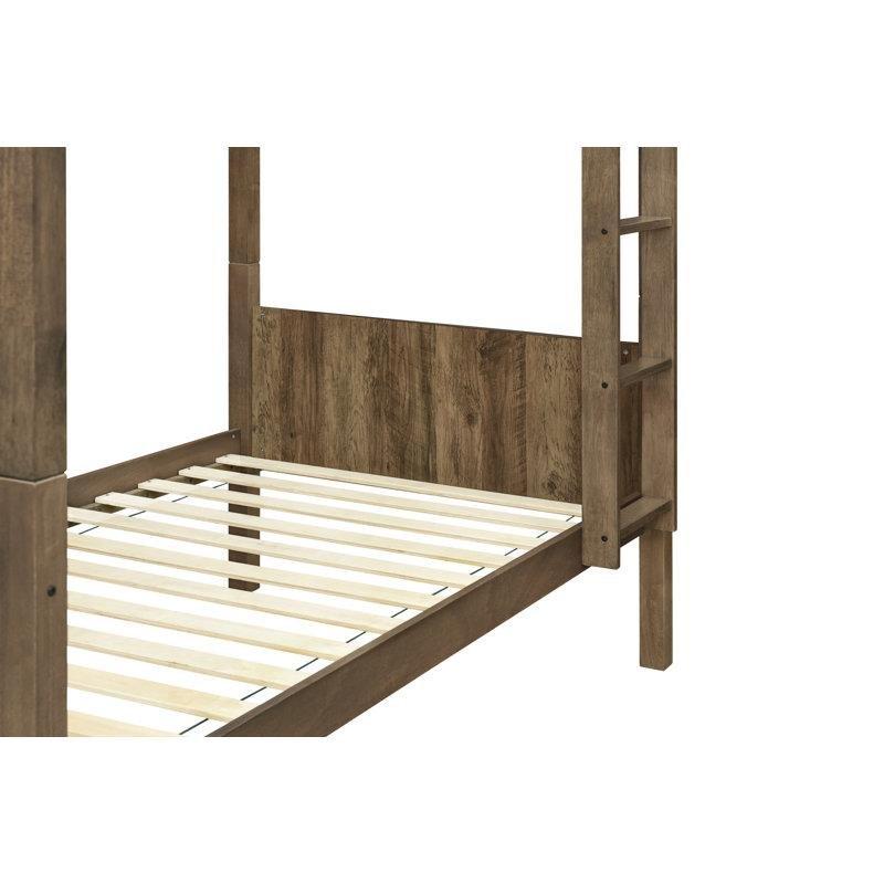 Kahverengi Masif Ahşap Rattan Panelli Ayrılabilen Ranza - 107x201 cm - 248712