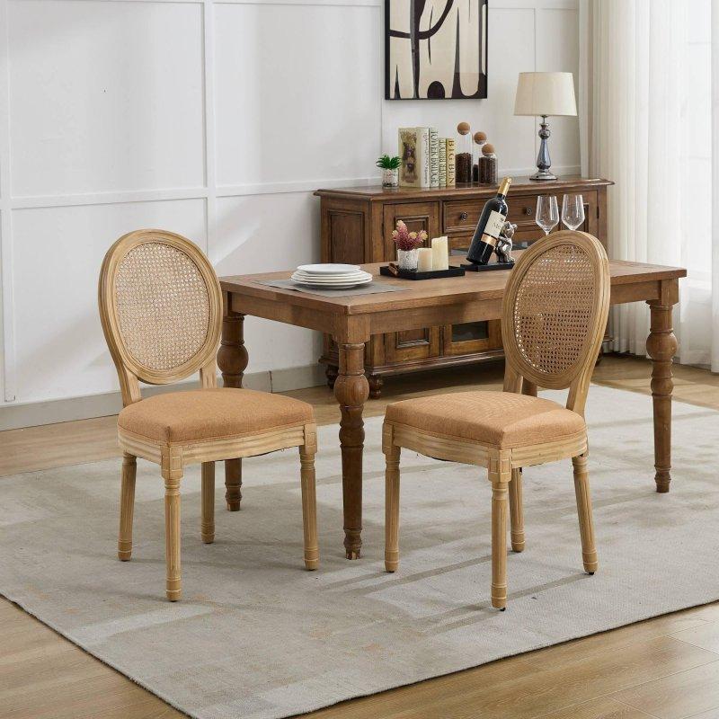 Kahverengi Masif Ahşap Rattan Sırtlı 2li Yemek Sandalyesi Seti - 252548