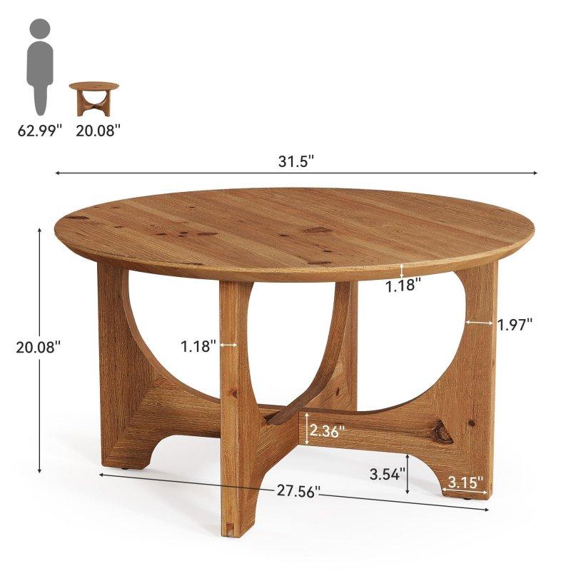 Kahverengi Masif Ahşap Rustik Çapraz Destekli Yuvarlak Orta Sehpa - 80x50 cm - 243575
