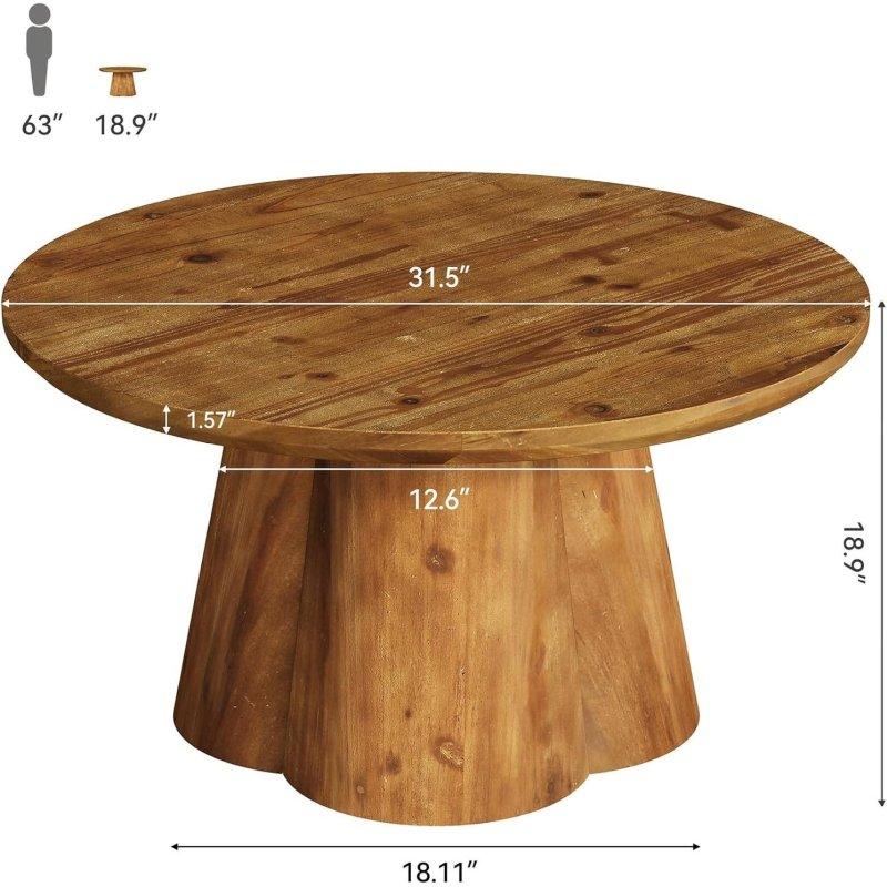 Kahverengi Masif Ahşap Rustik Mantar Tasarım Yuvarlak Orta Sehpa - 81 cm - 241817