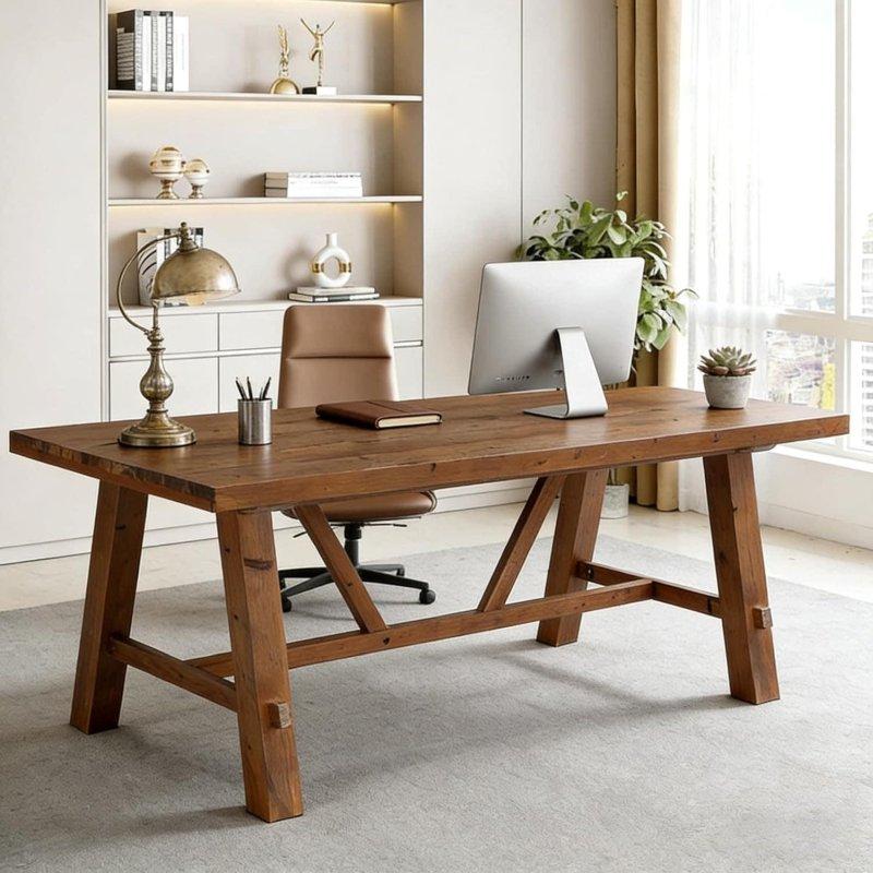 Kahverengi Masif Ahşap Rustik Ofis Masası - 181 cm - 326297 Kahverengi Masif Ahşap Rustik Ofis Masası - 181 cm - 326297