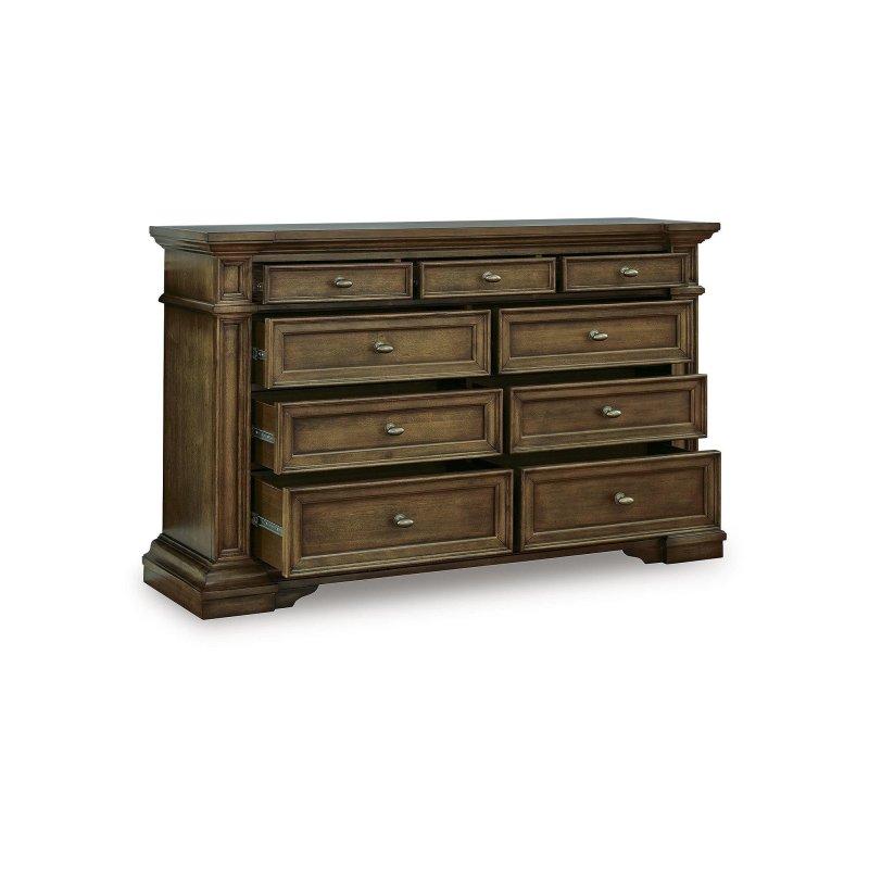 Kahverengi Masif Ahşap ve MDF 9 Çekmeceli Eskitme Kulp Şifonyer - 181x109x52 cm - 305887