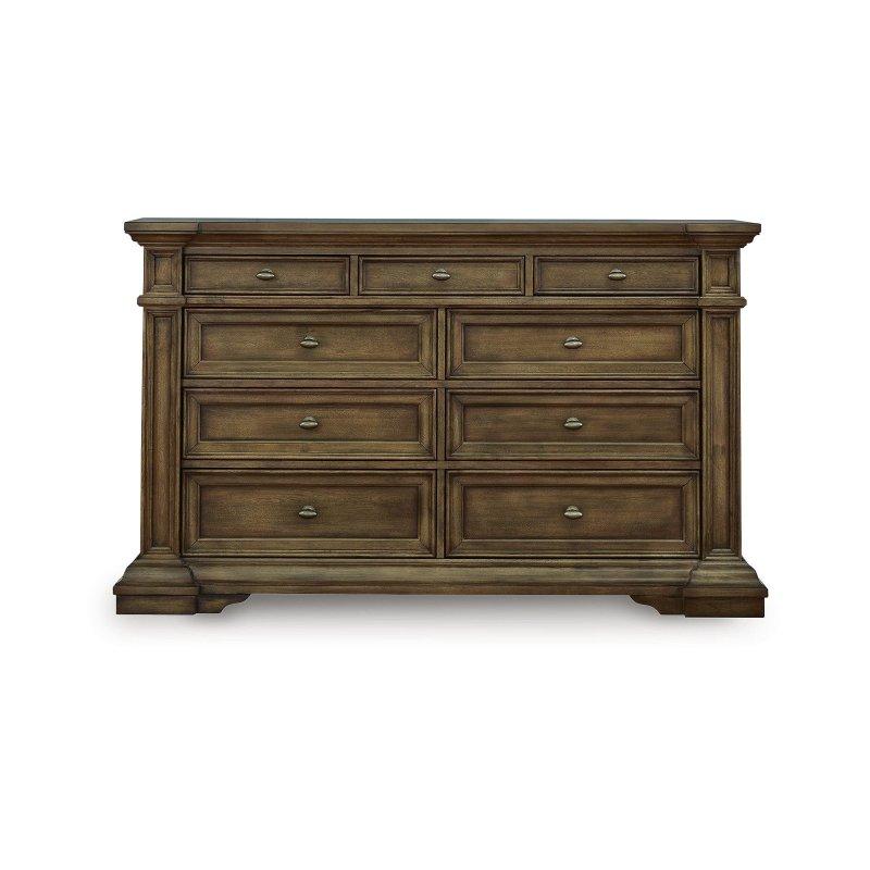 Kahverengi Masif Ahşap ve MDF 9 Çekmeceli Eskitme Kulp Şifonyer - 181x109x52 cm - 305887