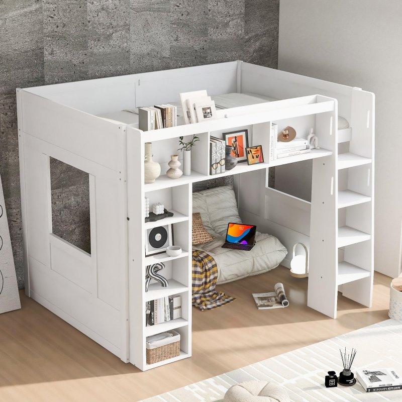 Kahverengi Masif Ahşap ve MDF Dolaplı ve Raflı Altı Boş Ranza - 249819
