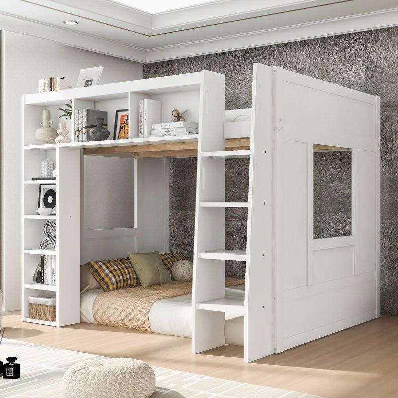 Kahverengi Masif Ahşap ve MDF Dolaplı ve Raflı Altı Boş Ranza - 249819