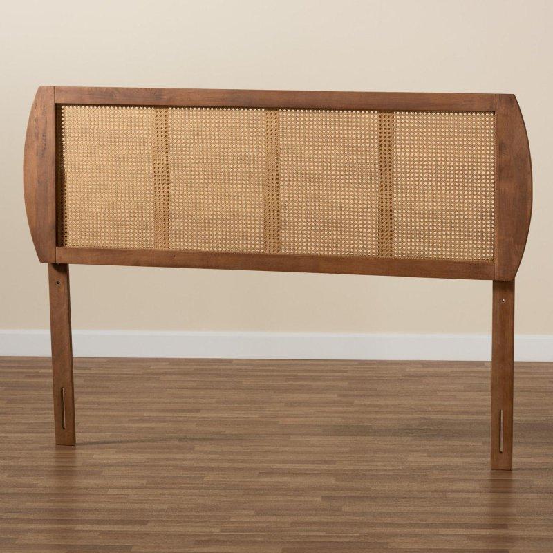 Kahverengi Masif Ahşap ve Sentetik Rattan Bohem Tasarım Yatak Başlığı - 154x57 cm - 334621