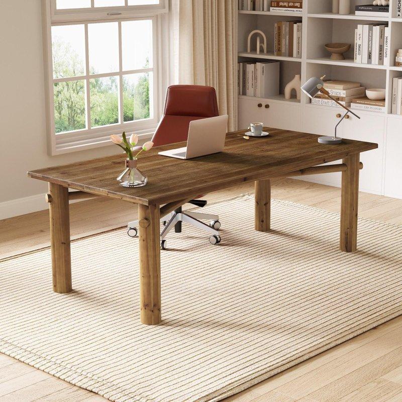 Kahverengi Masif Ahşap X Ayaklı Kır Evi Tasarım Ofis Masası - 160x80 cm - 326342