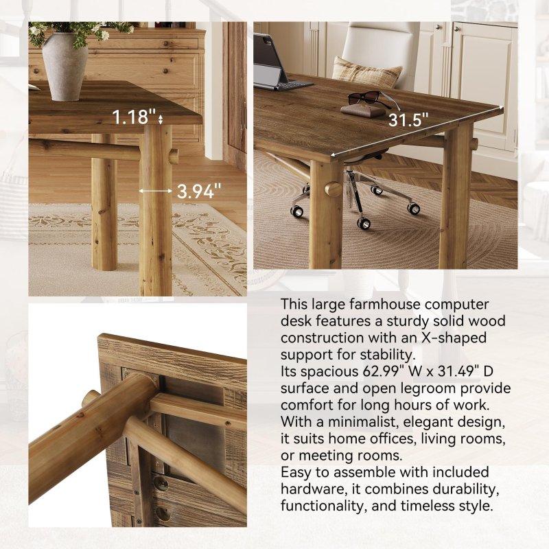 Kahverengi Masif Ahşap X Ayaklı Kır Evi Tasarım Ofis Masası - 160x80 cm - 326342