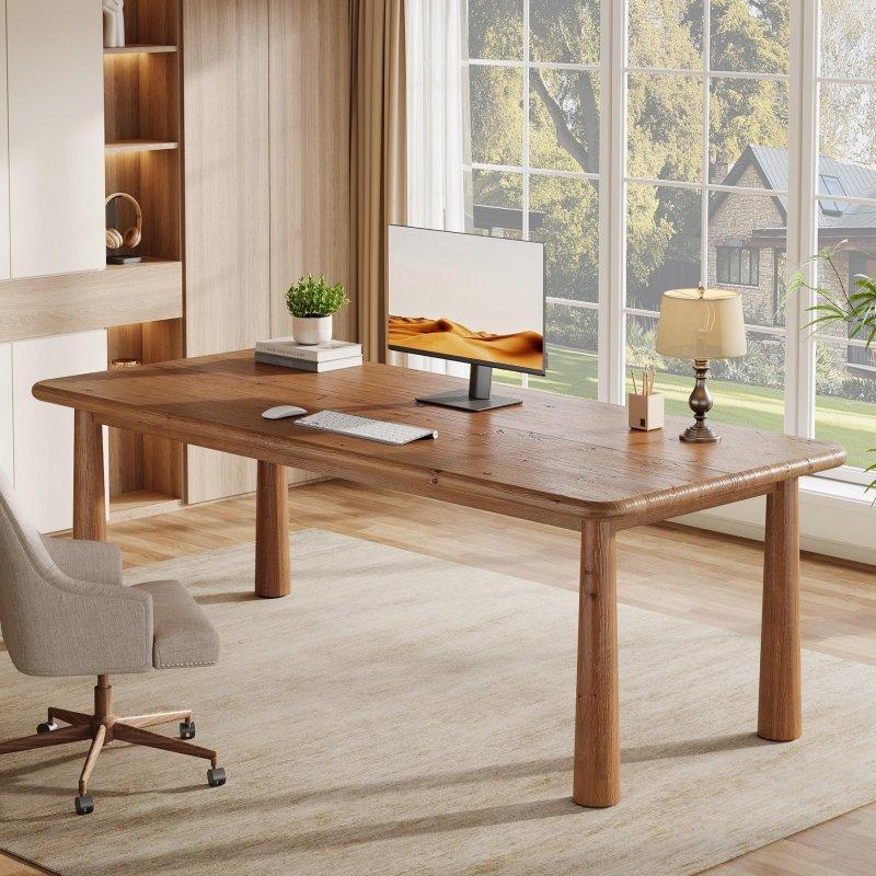 Kahverengi Masif Ahşap Yuvarlak Kenarlı Ofis Masası - 161x81x76 cm - 326316
