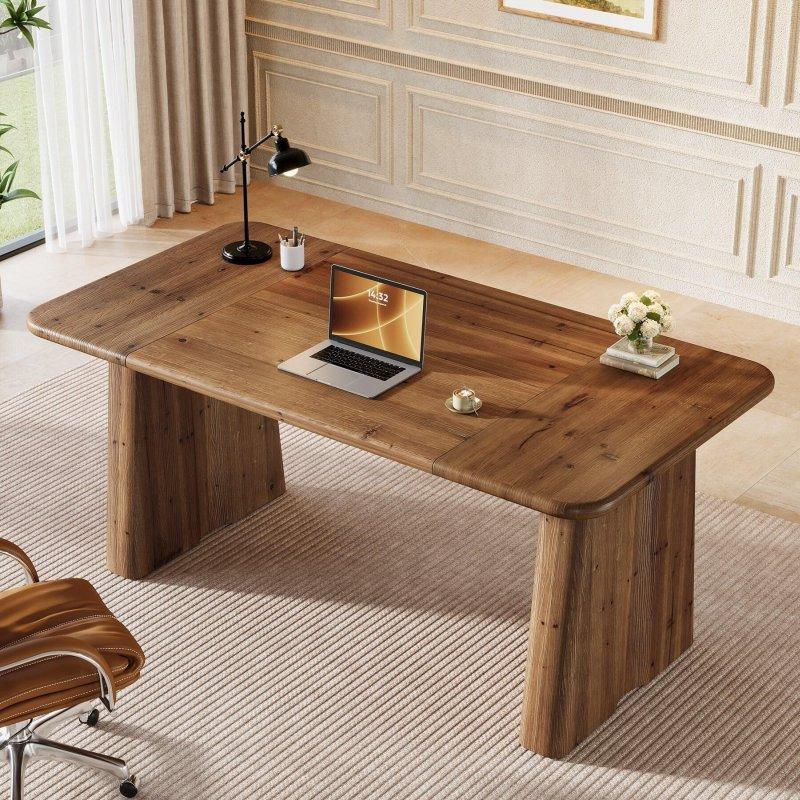 Kahverengi Masif Ahşap Yüzyıl Ortası Modern Ofis Masası - 161 cm - 325702