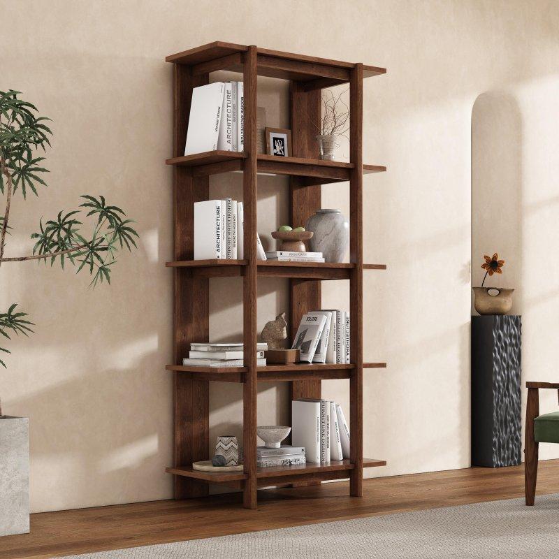 Kahverengi Masif Akasya Ağacı 4 Raflı Arkası Açık Kitaplık - 179 cm - 313633