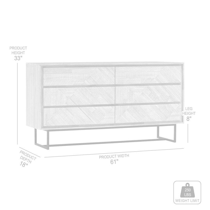 Kahverengi Masif Akasya Ağacı Metal Ayaklı 6 Çekmeceli Şifonyer - 155 cm - 310523