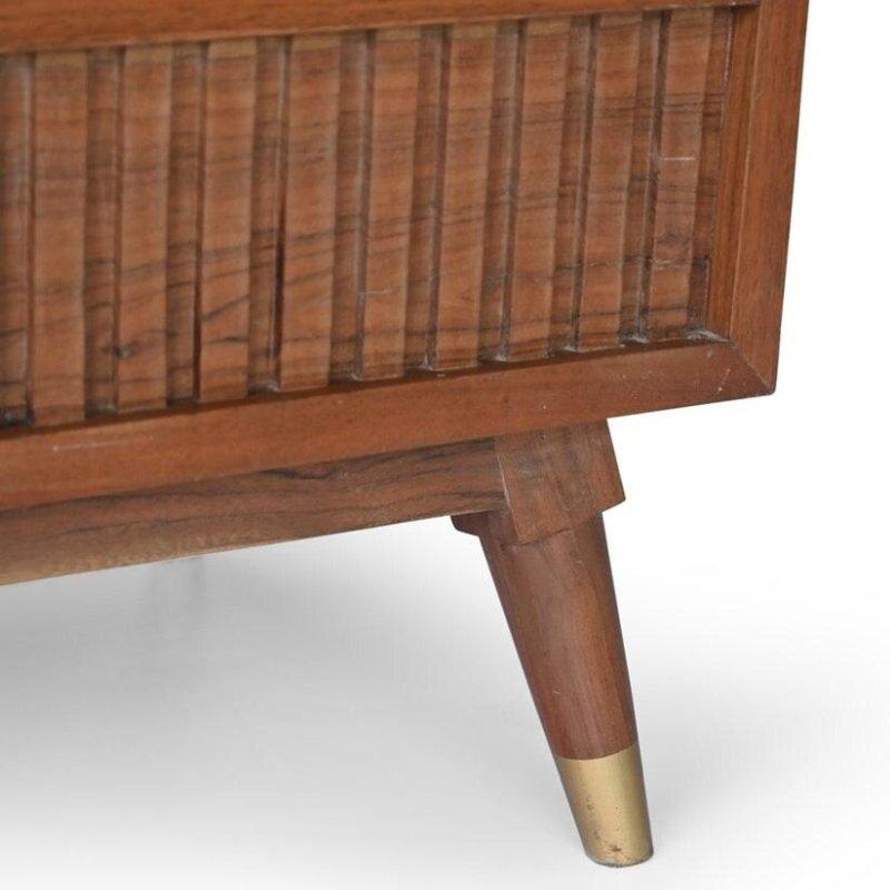 Kahverengi Masif Akasya Ağacı Rattan Örgü Kapaklı Pirinç Detaylı Bohem Konsol - 97x46x87 cm - 325591