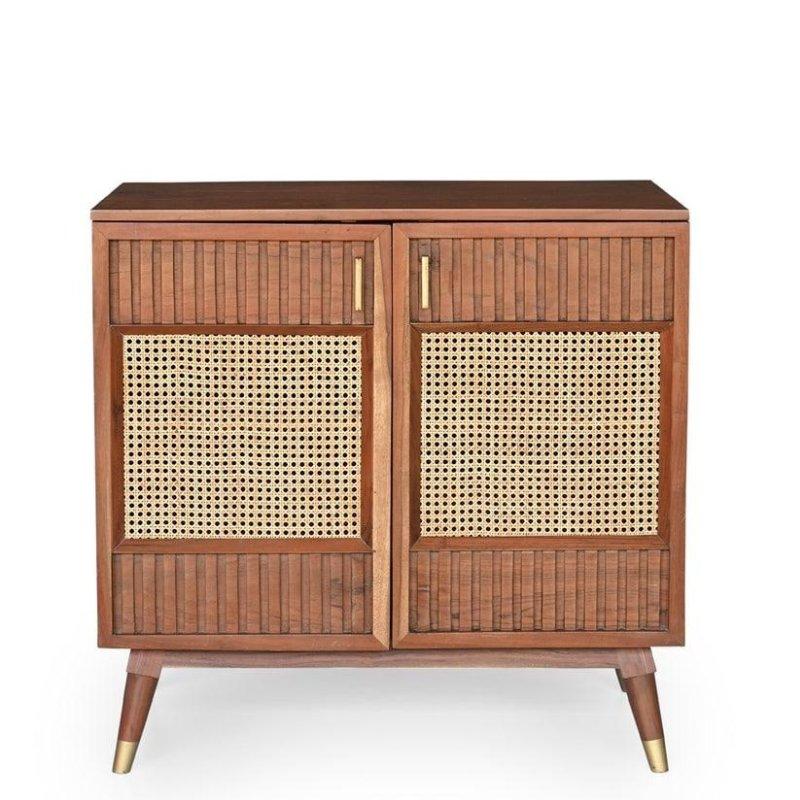 Kahverengi Masif Akasya Ağacı Rattan Örgü Kapaklı Pirinç Detaylı Bohem Konsol - 97x46x87 cm - 325591 Kahverengi Masif Akasya Ağacı Rattan Örgü Kapaklı Pirinç Detaylı Bohem Konsol - 97x46x87 cm - 325591