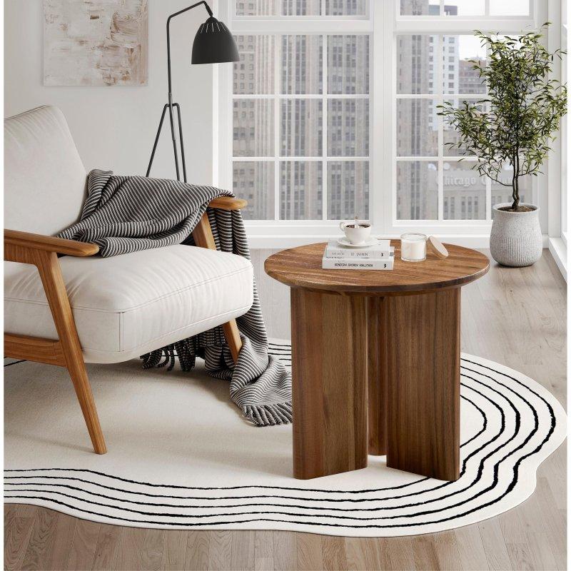Kahverengi Masif Akasya Ahşap Kaideli Yuvarlak Orta Sehpa - 101x41 cm - 242665