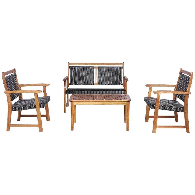 Kahverengi Masif Akasya Ahşap ve Rattan 4 Parça Bahçe Takımı - 273982