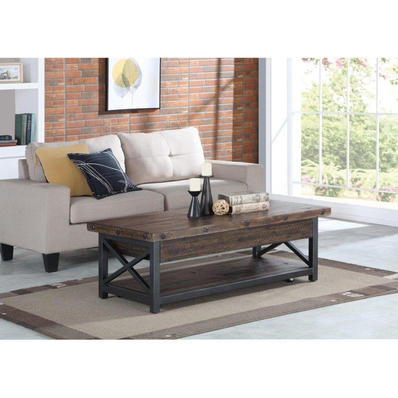 Kahverengi Masif Akasya Asansörlü Tekerlekli Akıllı Sehpa - 127x67 cm - 253520