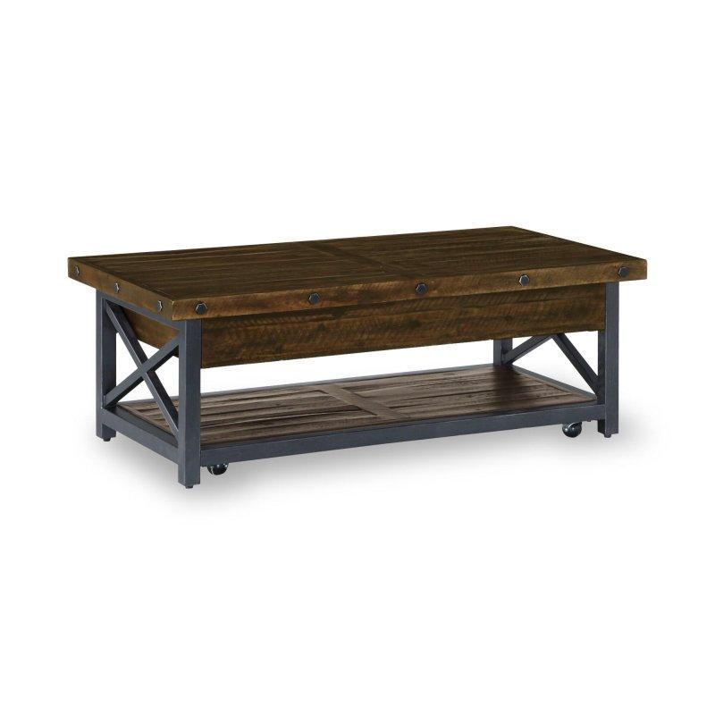 Kahverengi Masif Akasya Asansörlü Tekerlekli Akıllı Sehpa - 127x67 cm - 253520
