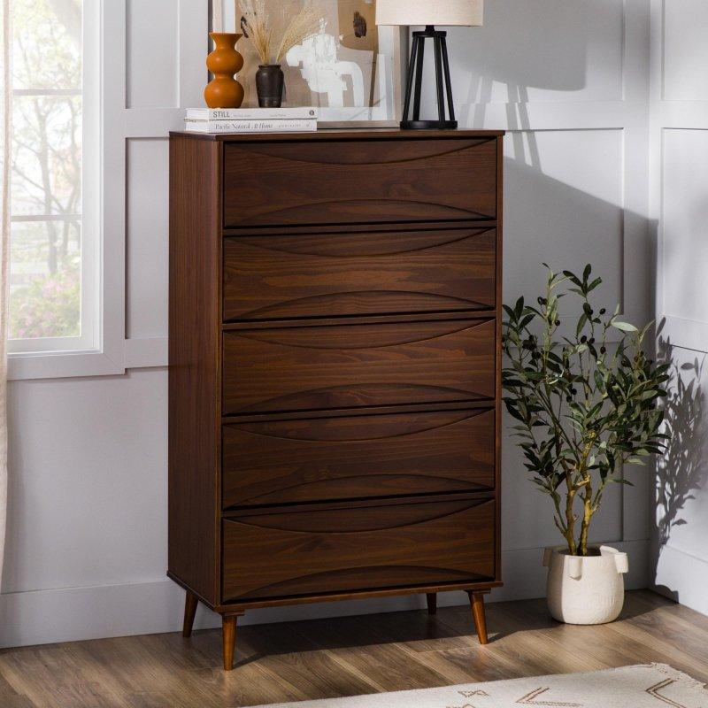 Kahverengi Masif Çam Ağacı 5 Çekmeceli Retro Şifonyer - 77x133 cm - 300228