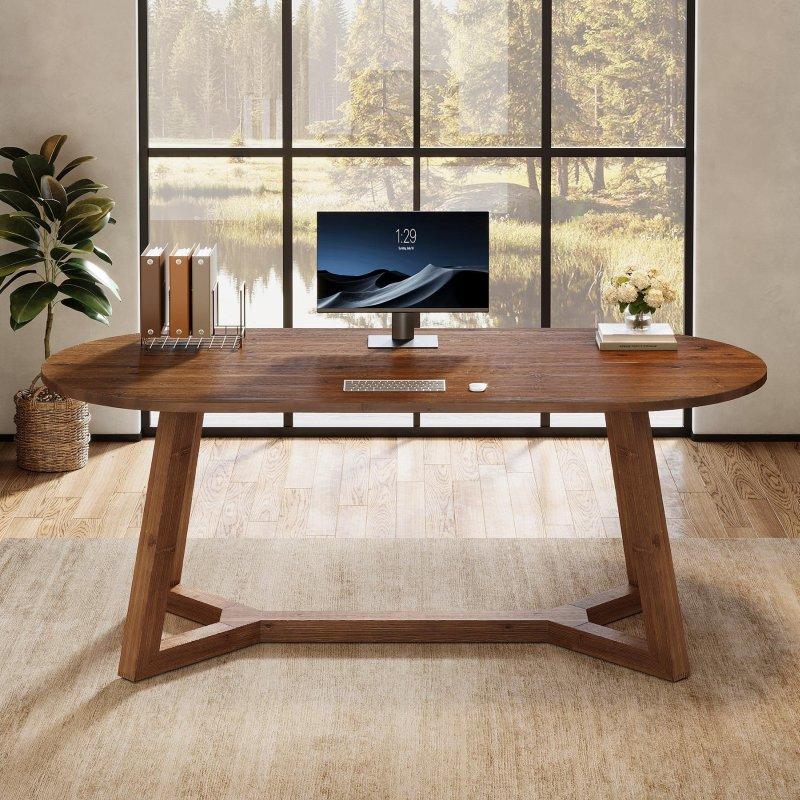 Kahverengi Masif Çam Ahşap Eskitme Tasarım Konik Ayaklı Ofis Masası - 161x81 cm - 326562