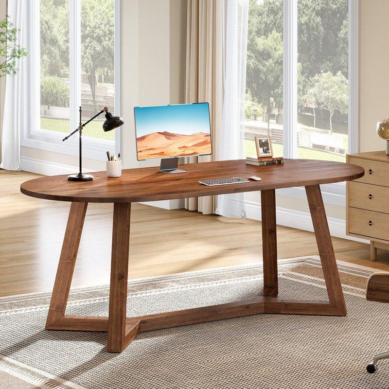 Kahverengi Masif Çam Ahşap Eskitme Tasarım Konik Ayaklı Ofis Masası - 161x81 cm - 326562