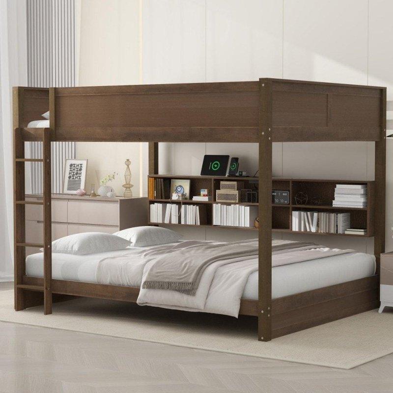 Kahverengi Masif Çam ve MDF Dolaplı USB Portlu Queen Boy Ranza - 250731