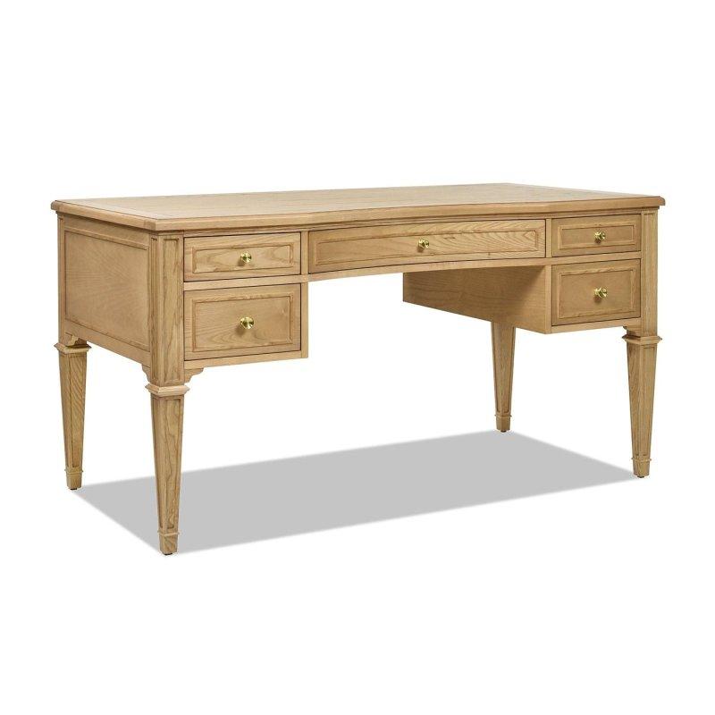 Kahverengi Masif Dişbudak Ağacı 5 Çekmeceli Gold Detaylı Yönetici Ofis Masası - 150x75x79 cm - 327203