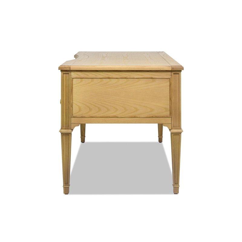 Kahverengi Masif Dişbudak Ağacı 5 Çekmeceli Gold Detaylı Yönetici Ofis Masası - 150x75x79 cm - 327203