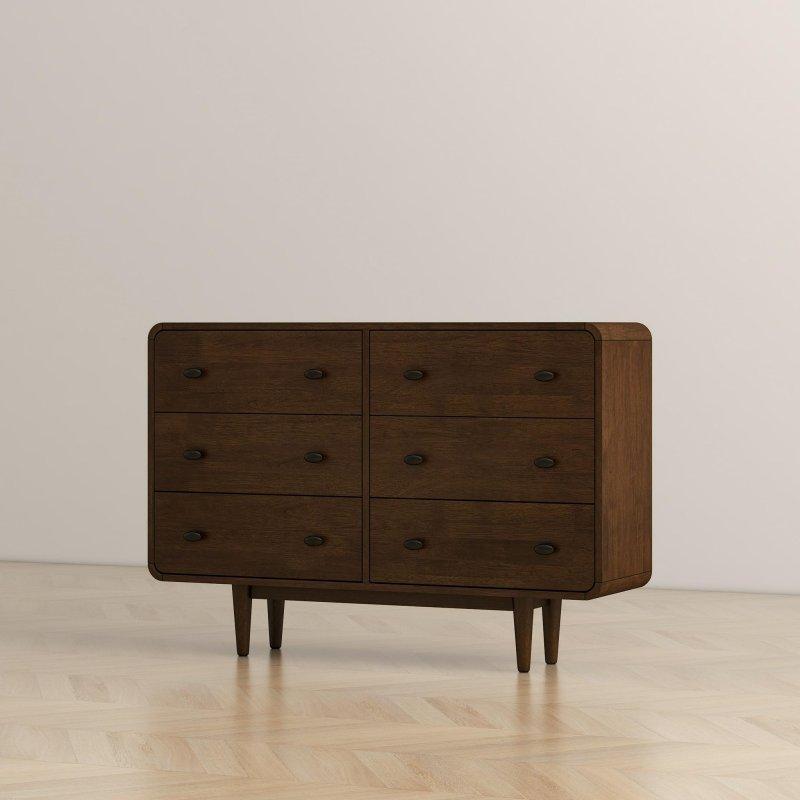 Kahverengi Masif Kauçuk Ağacı 6 Çekmeceli Konik Ayaklı Şifonyer - 120x85x45 cm - 298430