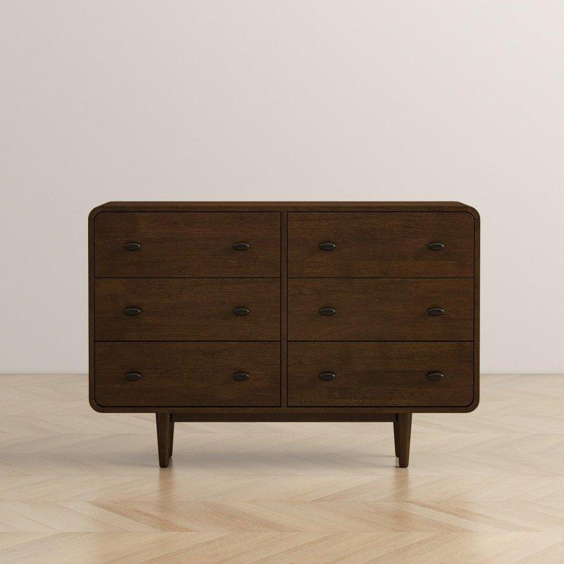 Kahverengi Masif Kauçuk Ağacı 6 Çekmeceli Konik Ayaklı Şifonyer - 120x85x45 cm - 298430