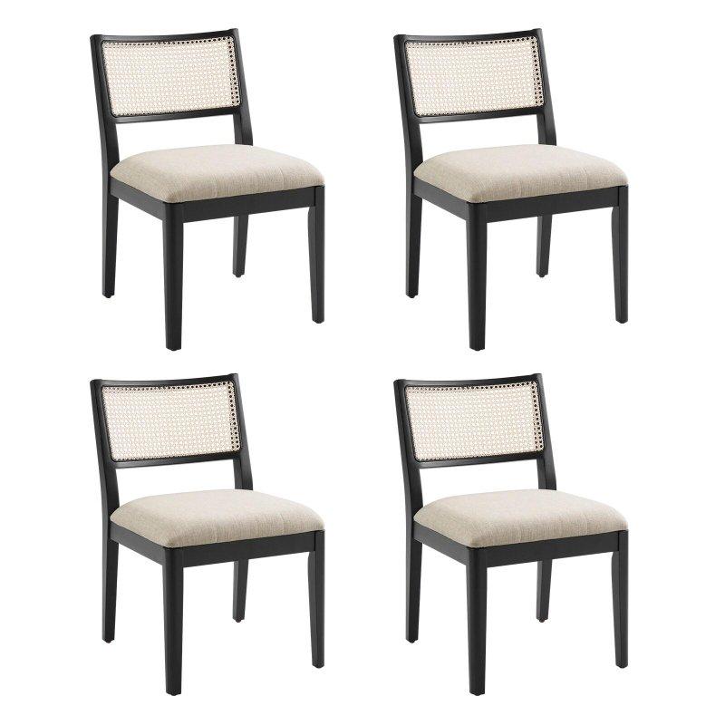 Kahverengi Masif Kauçuk Ağacı Dokuma Rattan Sırtlıklı Minderli 4lü Set Yemek Sandalyesi - 252911