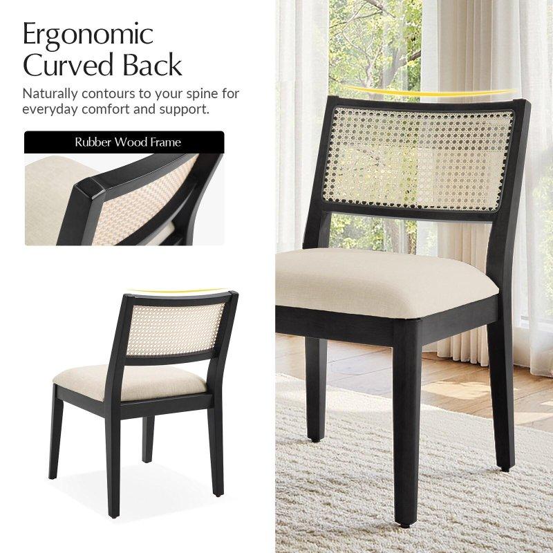 Kahverengi Masif Kauçuk Ağacı Dokuma Rattan Sırtlıklı Minderli 4lü Set Yemek Sandalyesi - 252911