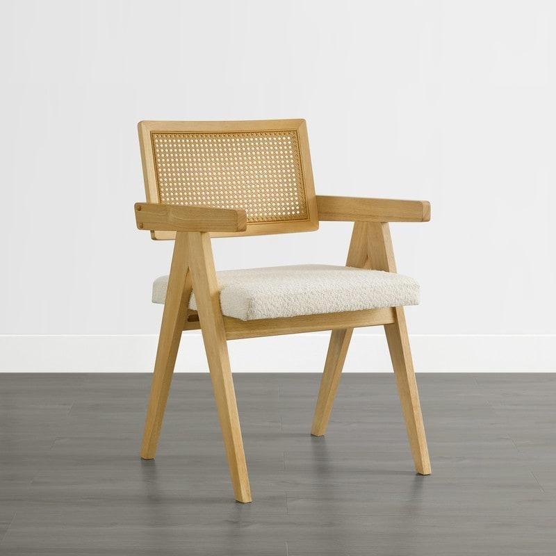 Kahverengi Masif Kauçuk Ağacı Kollu Dokuma Sırtlı Rattan Sandalye - 56x62x86 cm - 252129