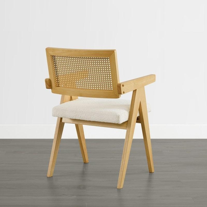 Kahverengi Masif Kauçuk Ağacı Kollu Dokuma Sırtlı Rattan Sandalye - 56x62x86 cm - 252129