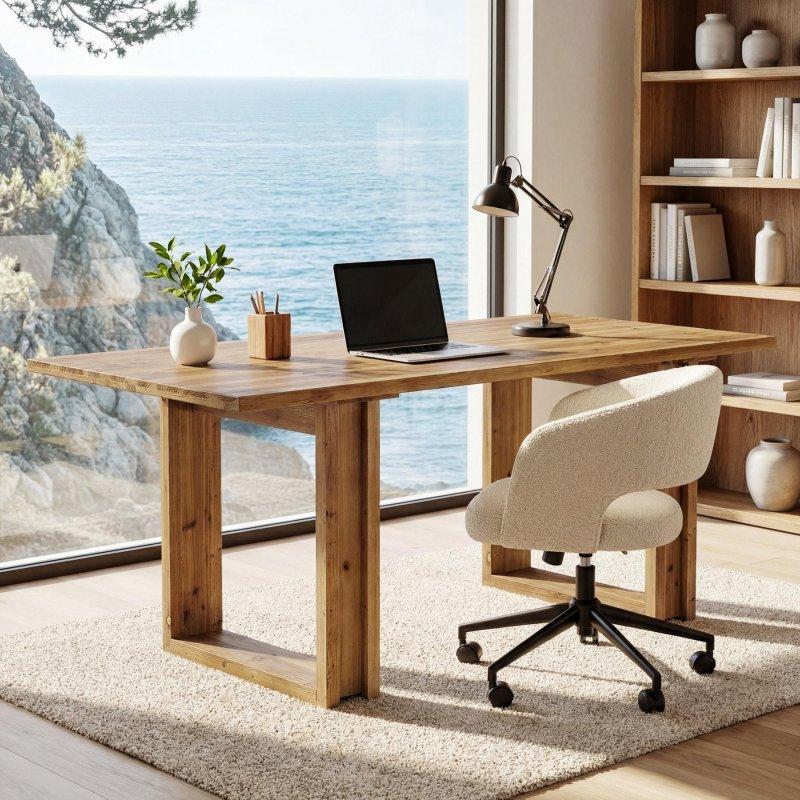Kahverengi Masif Köknar Ağacı Eskitme Geniş Ofis Masası - 161x81 cm - 326346