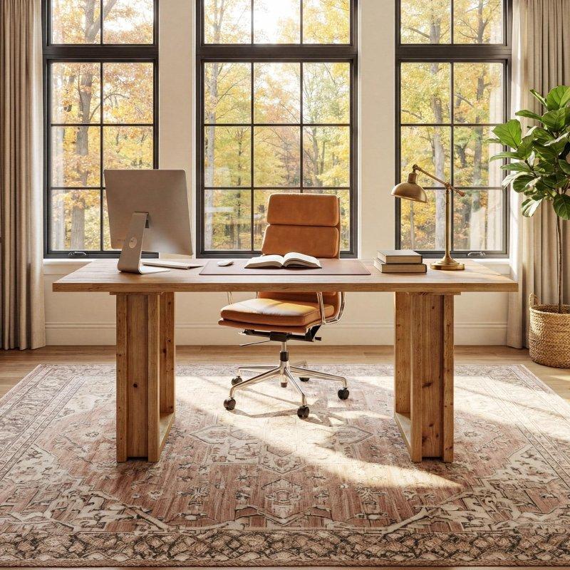 Kahverengi Masif Köknar Ağacı Eskitme Geniş Ofis Masası - 161x81 cm - 326346