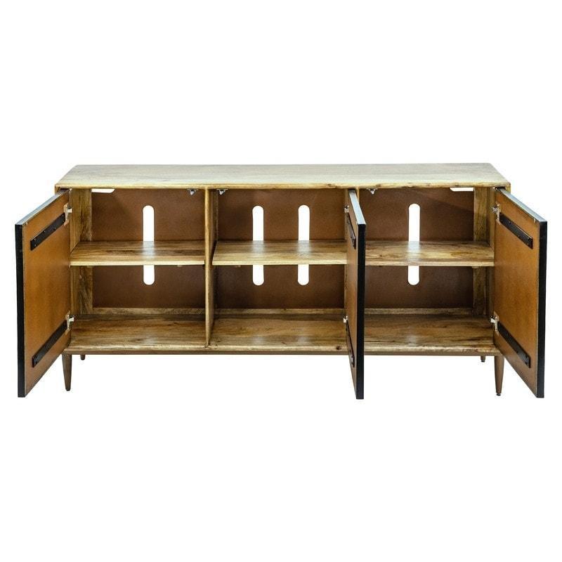 Kahverengi Masif Mango Ağacı Çiçek Desenli 3 Kapaklı Ayarlanabilir Raflı Bohem Konsol - 176x87x41 cm - 325478