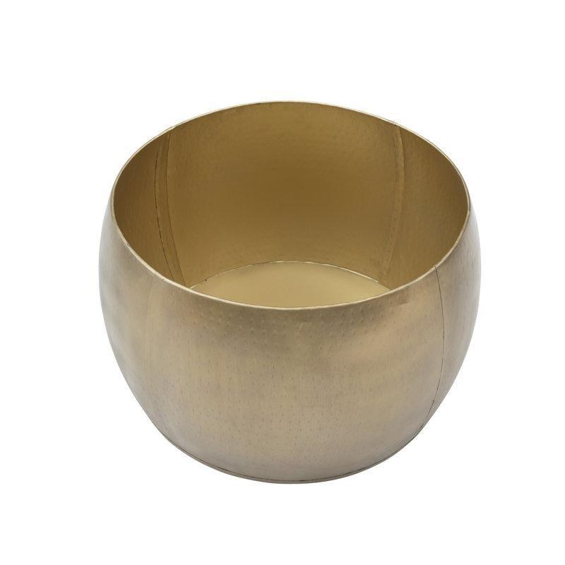 Kahverengi Masif Mango Ağacı Kapaklı Dövme Metal Saklama Alanlı Yuvarlak Orta Sehpa - 70x47 cm - 245360