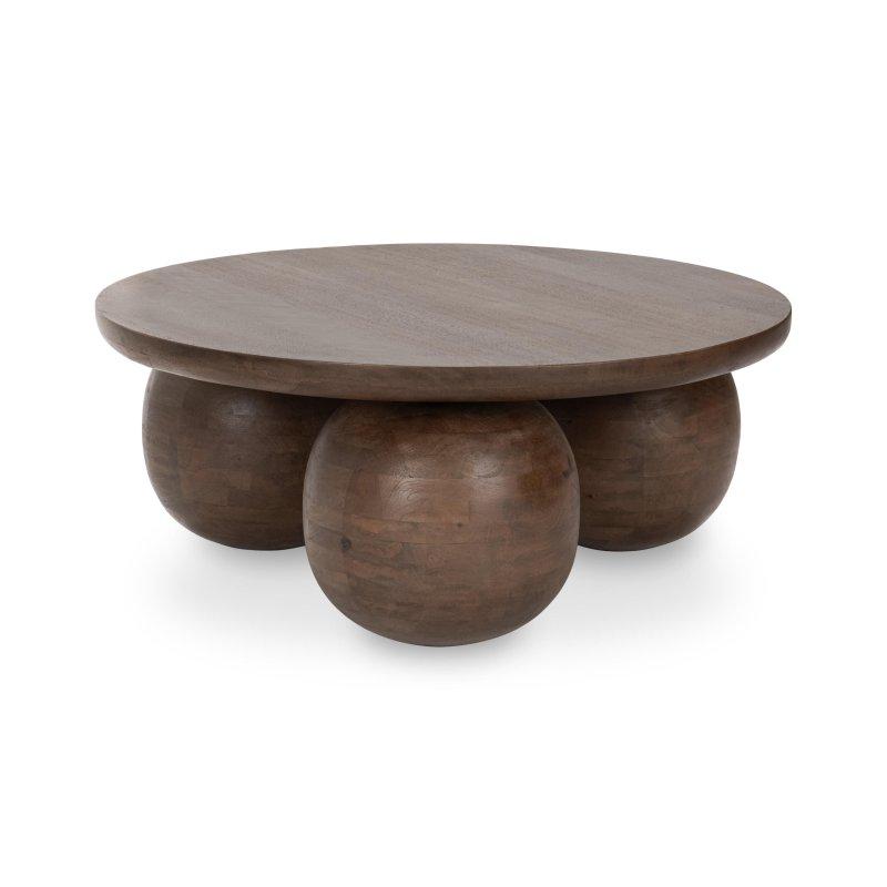 Kahverengi Masif Mango Ağacı Küre Ayaklı Yuvarlak Orta Sehpa - 92x39 cm - 243251