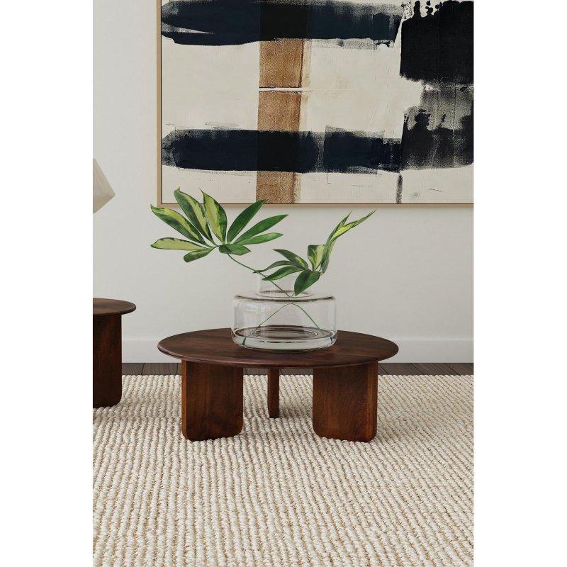Kahverengi Masif Mango Ağacı Üç Ayaklı Yuvarlak Orta Sehpa - 92x92 cm - 242981