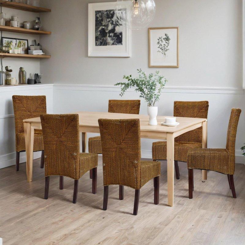 Kahverengi Masif Maun Ahşap Yüksek Sırtlı Saz Örgü Rattan Sandalye - 48x53x92 cm - 252960