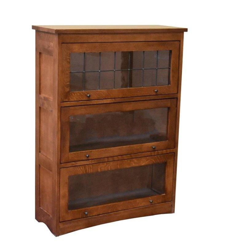 Kahverengi Masif Meşe 3 Raflı Sürgülü Cam Kapaklı Barrister Kitaplık - 94x127x34 cm - 319923